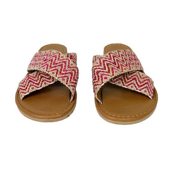 Avellini Cross Strap Woven Flats Sandals Braided Raffia Tan Pink Slides sz 7.5 - Picture 4 of 10